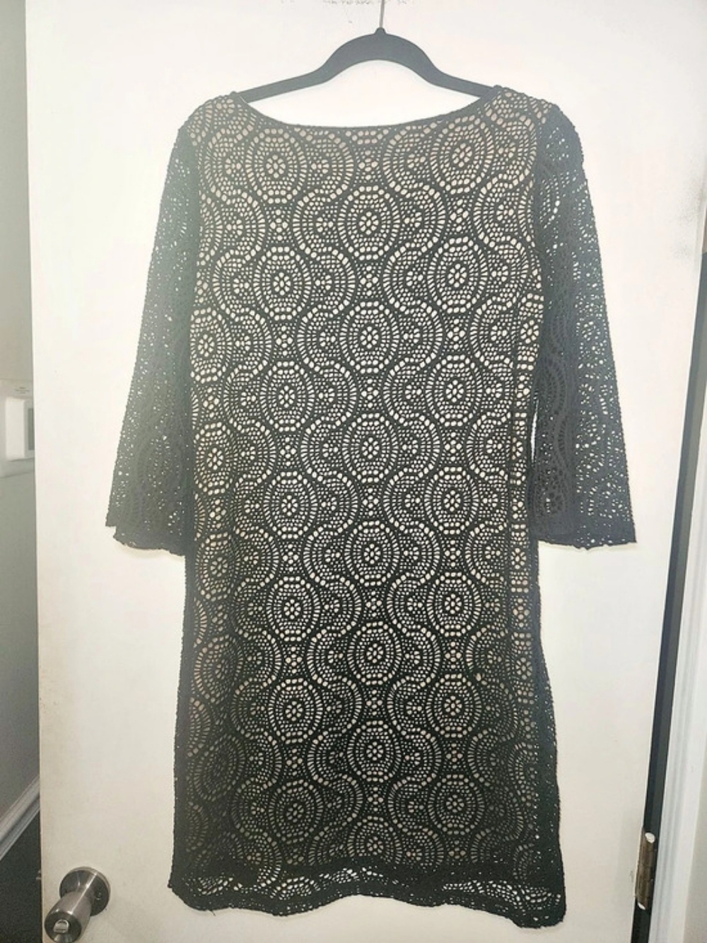 Emma And Michelle Lace Mini Dress in Black & Beige Size Medium Like New